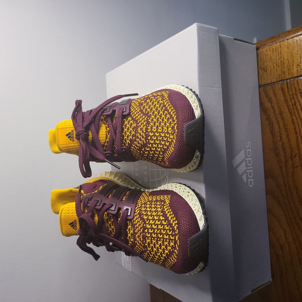Adidas  4D sneakers,  burgundy and yellow , in 7.5 women or 6.5 man.